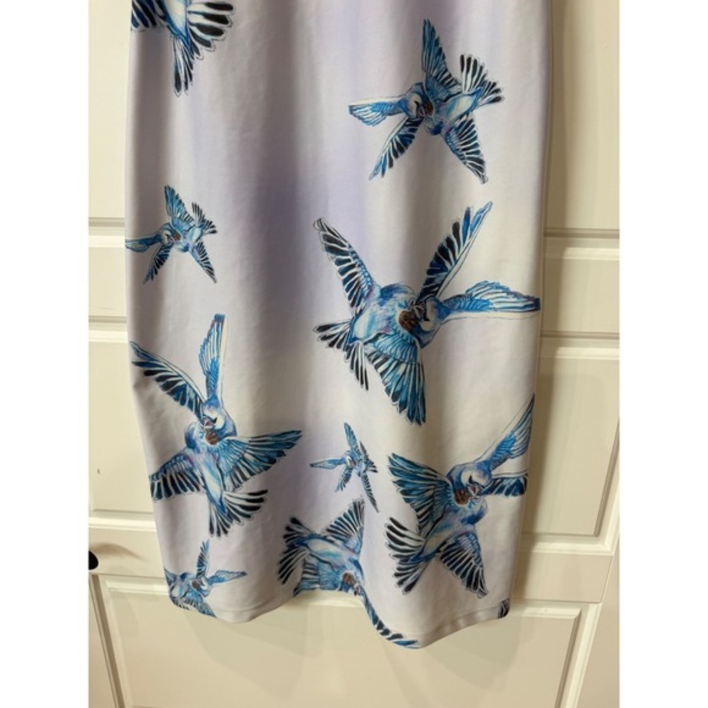 Ala von Auersperg Blue Bird Print Midi Dress Small Coastal Resort Wearable Art - Picture 4 of 11
